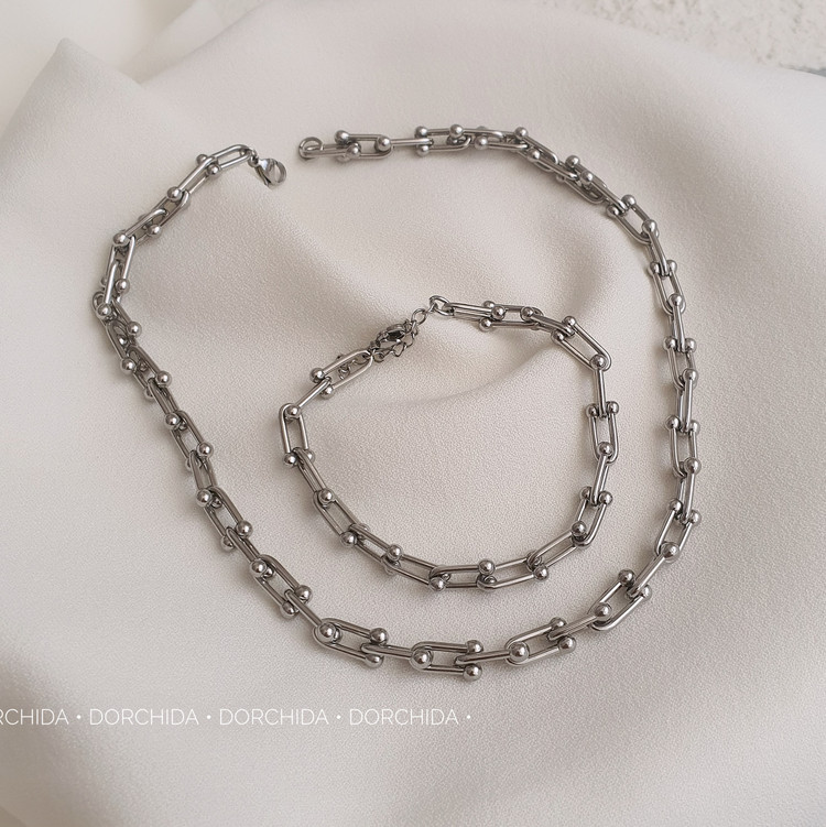 آنلاین گردنبند و دستبند استیل تیفانی | ست زنانه | Tiffany Steel Set | Dorchida Accessories