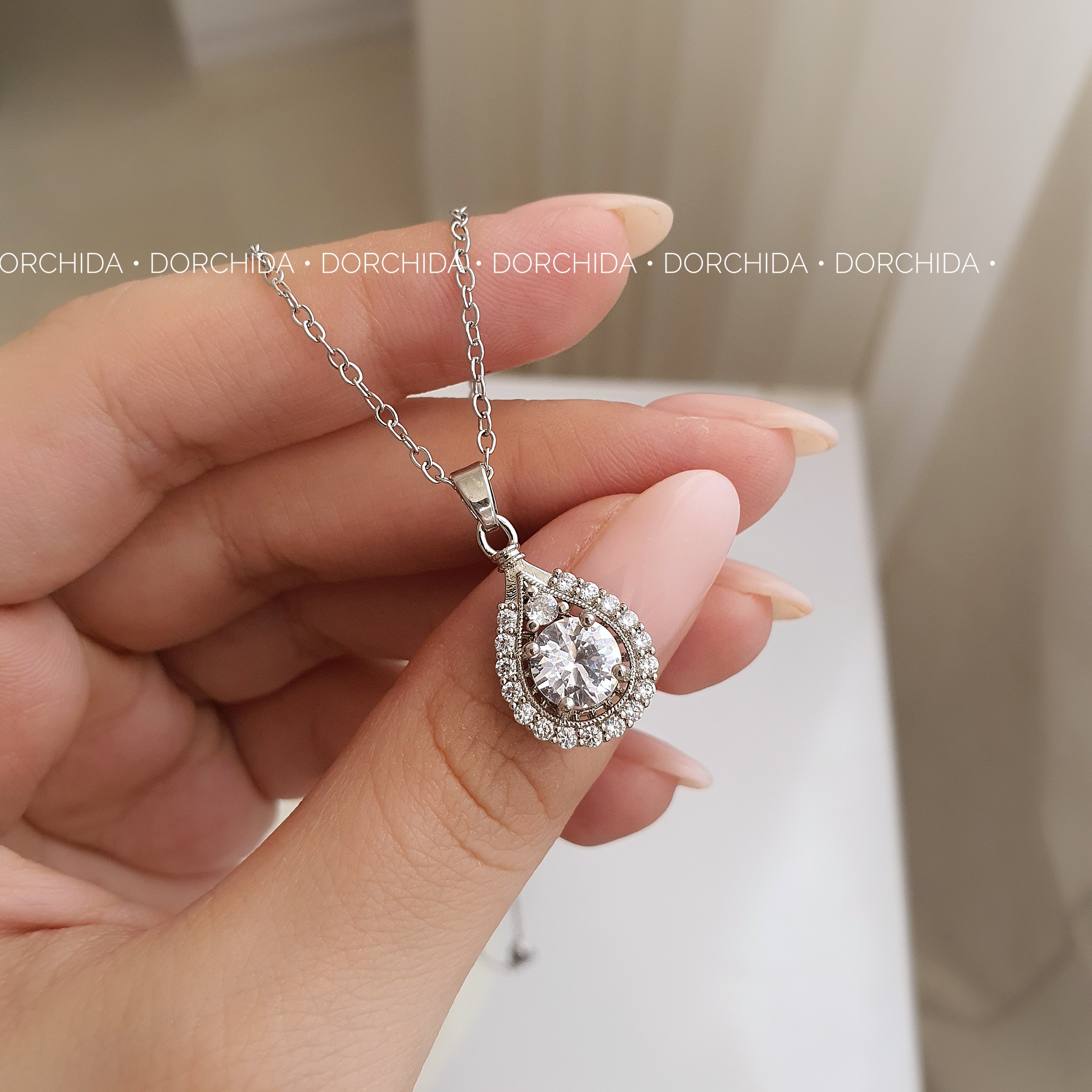 گردنبند جواهری نگین اشکی | گردنبند زنانه | Teardrop Gemstone Necklace | درچیدا اکسسوری
