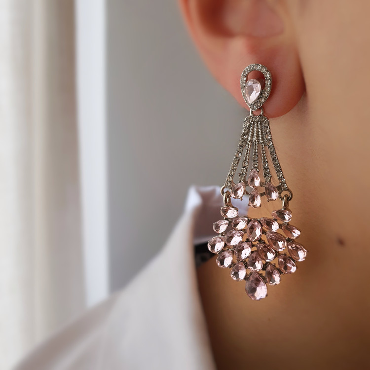 خرید گوشواره جواهری صورتی | گوشواره جواهری | Pink Jewelry Earring | فروشگاه درچیدا