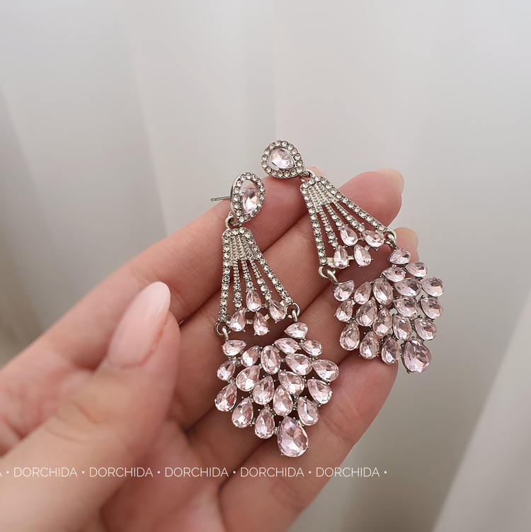 گوشواره جواهری صورتی | گوشواره شیک | Pink Jewelry Earring | درچیدا اکسسوری