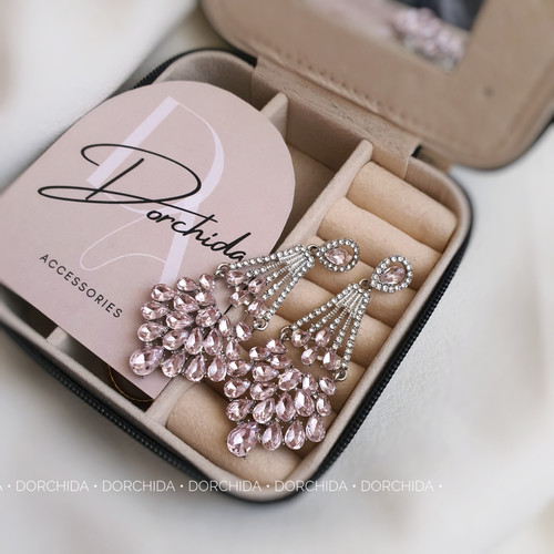 گوشواره جواهری صورتی | گوشواره زنانه | Pink Jewelry Earring | درچیدا اکسسوری